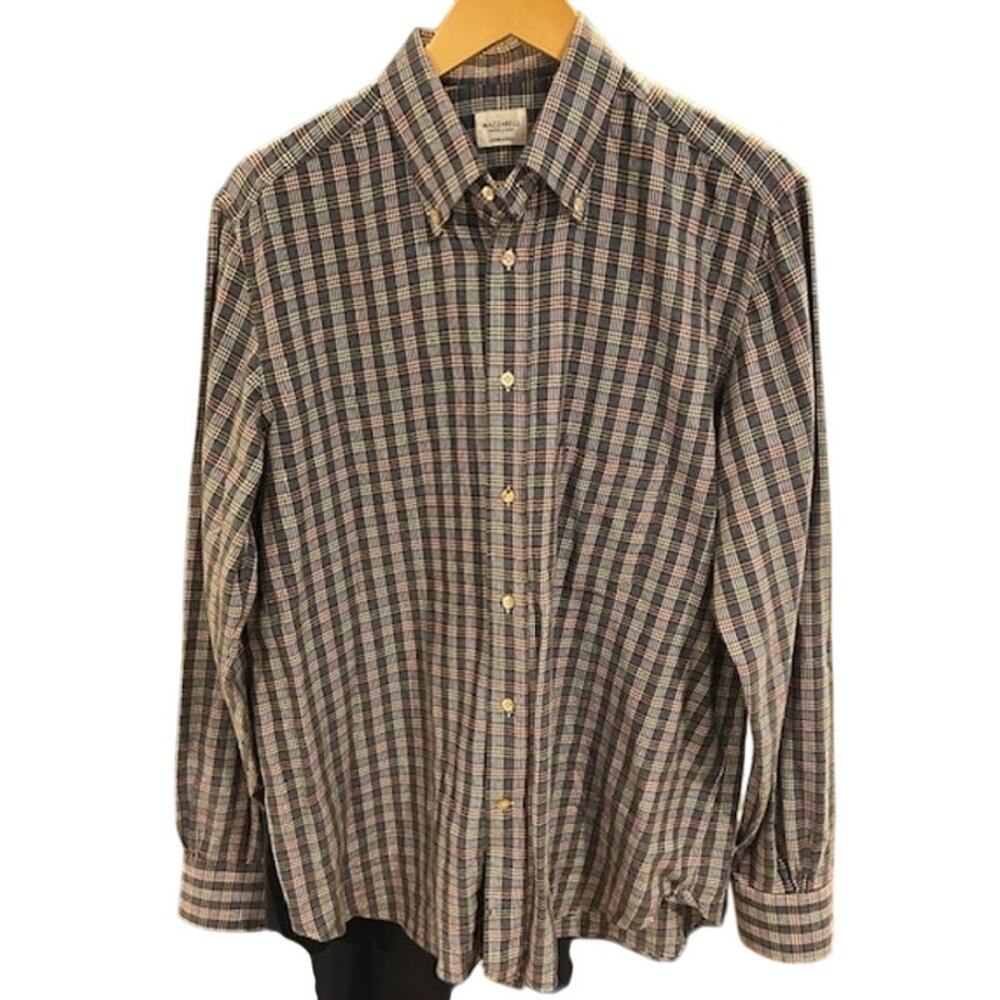 MAZZARELLI Men's Plaid Flannel Button Up Shirt Size LARGE Blue Long Sleeve